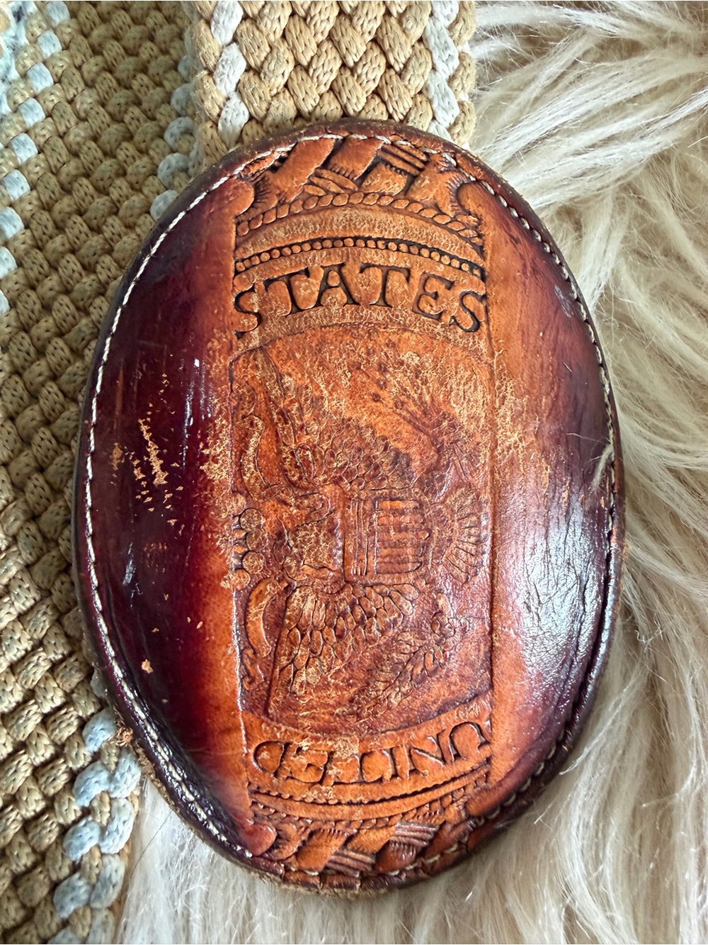 Vintage Brazos Joe Belt United States Eagle Leather Medallion Woven Belt 30